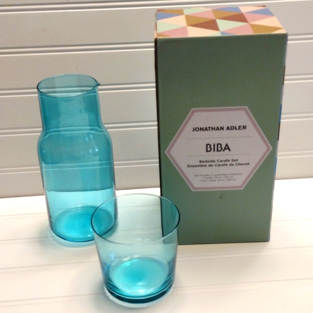 BIBA Bedside carafe with glass - Jonathan Adler - Turquoise - Barware